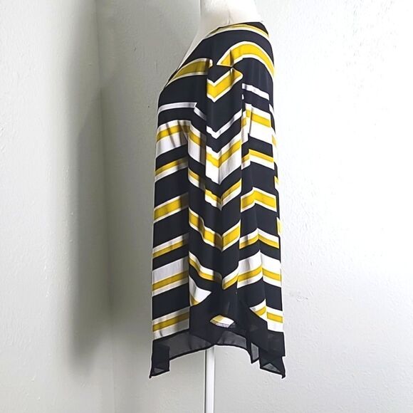 Alfani Black, White & Gold Stripe Top with V-Hemline & Bell Sleeves, Size XL - Picture 5 of 9